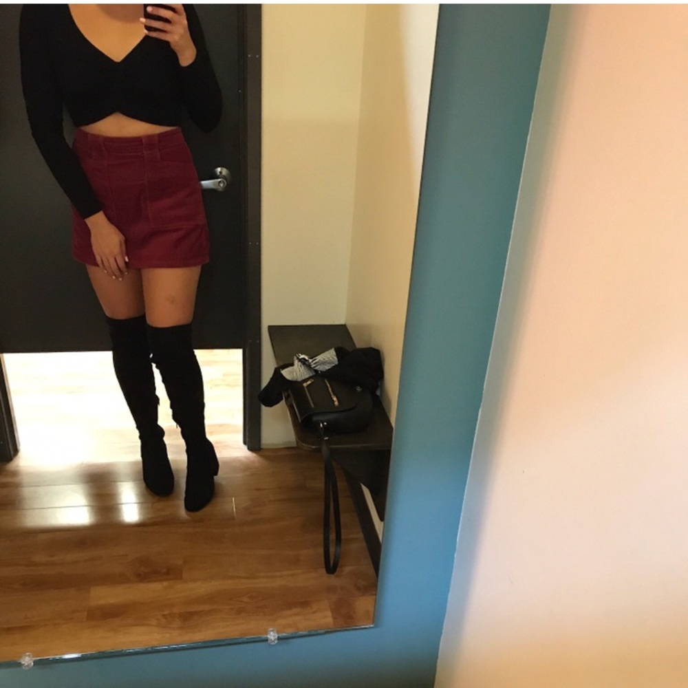 Burgundy corduroy mini skirt